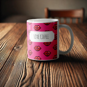Love Coffee Red Lips Valentines Kisses Pattern Mug