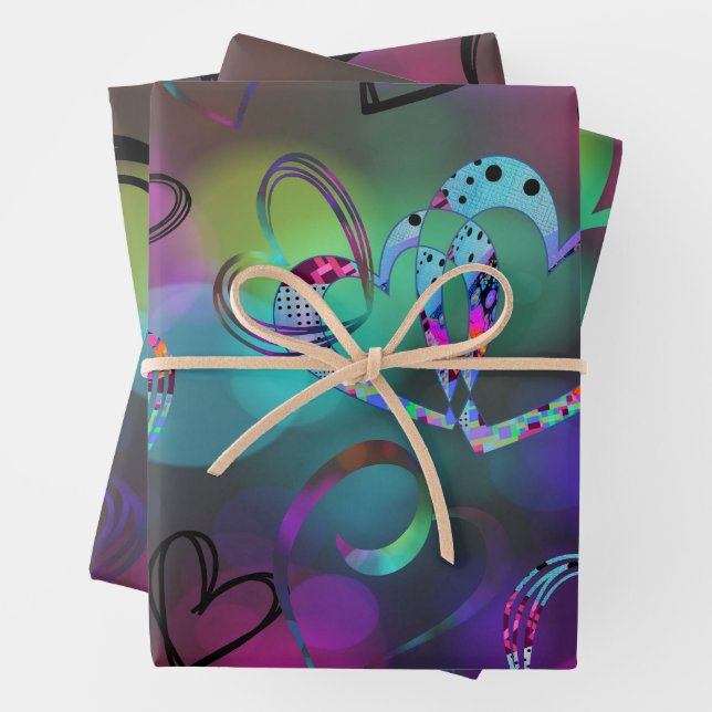 LOVE Collage in Bold Colours Wrapping Paper Sheet (In situ)