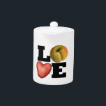 LOVE Collection Heart Potato Teapot<br><div class="desc">Graphic Art for vegetarians and more with white background on white ceramic teapot. Matching serving tray,  mug,  shirt and more...  Don't forget the whole collection with heart potato,  apple and large black lettering.</div>