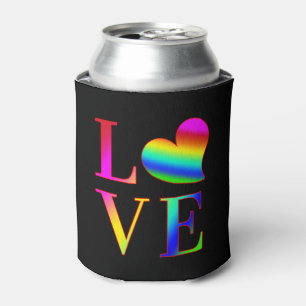 LOVE COLORFUL TYPOGRAPHY RAINBOW HEART CAN COOLER