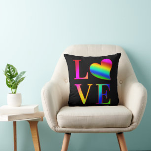 LOVE COLORFUL TYPOGRAPHY RAINBOW HEART CUSHION