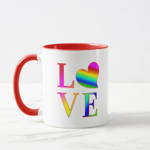LOVE COLORFUL TYPOGRAPHY RAINBOW HEART MUG