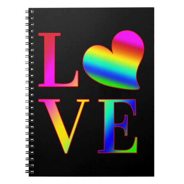 LOVE COLORFUL TYPOGRAPHY RAINBOW HEART  NOTEBOOK (Front)