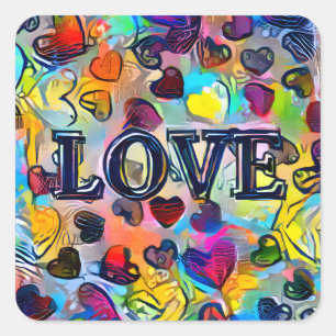 Love Colourful Abstract Square Sticker