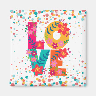 Love, colourful floral text design magnet