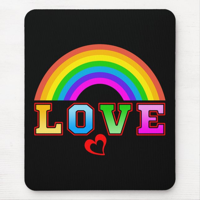 Love Colourful Rainbow Red Heart Mouse Pad (Front)