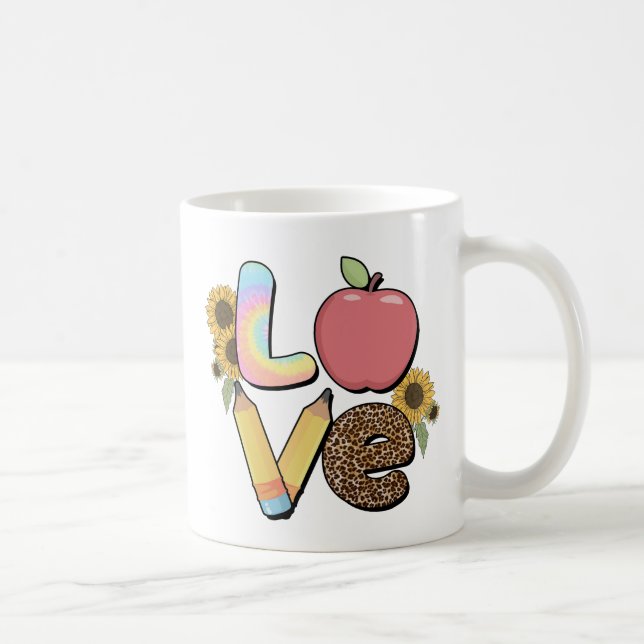 Love - Colourful Teacher Design with Apple & Penci Coffee Mug (Right)