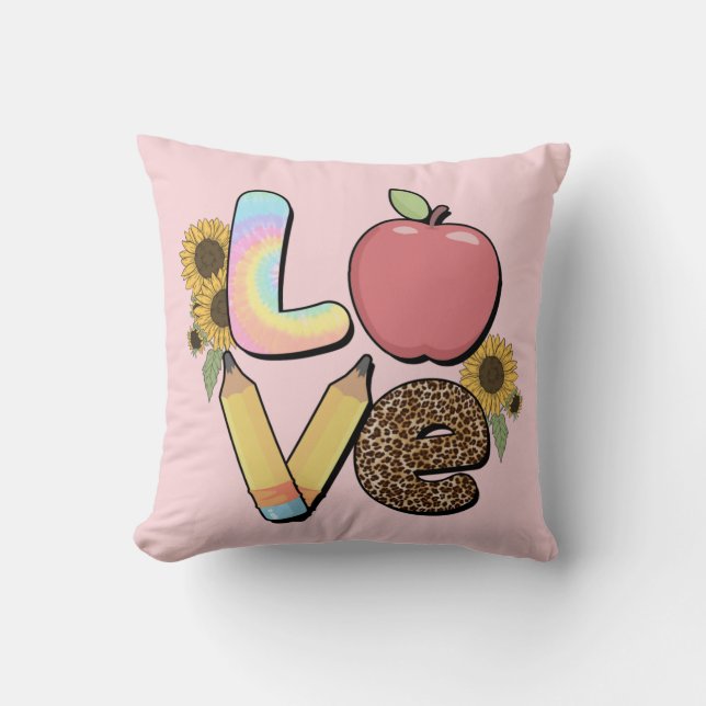 Love - Colourful Teacher Design with Apple & Penci Cushion (Front)