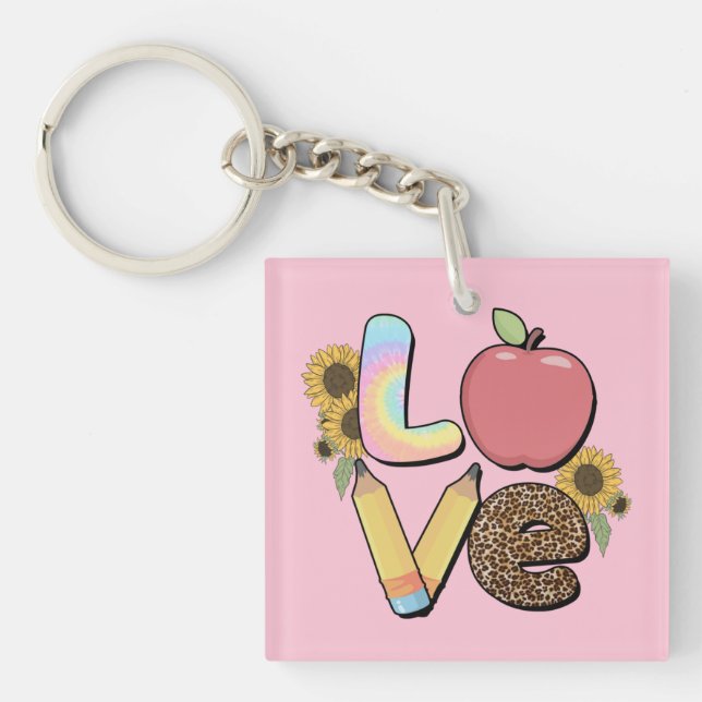 Love - Colourful Teacher Design with Apple & Penci Key Ring (Front)