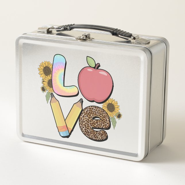 Love - Colourful Teacher Design with Apple & Penci Metal Lunch Box (Front)