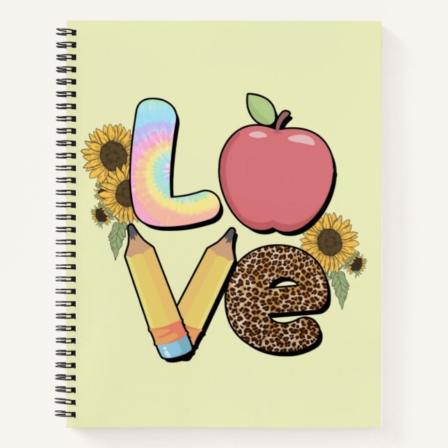 Love - Colourful Teacher Design with Apple & Penci Notebook (Front)