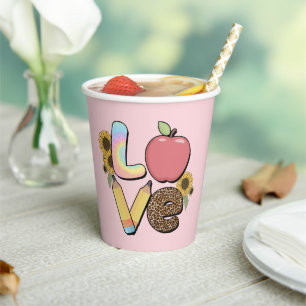 Love - Colourful Teacher Design with Apple & Penci Paper Cups