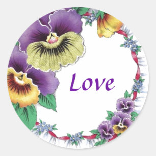Love Colourful Vintage Floral Pansy Round Sticker