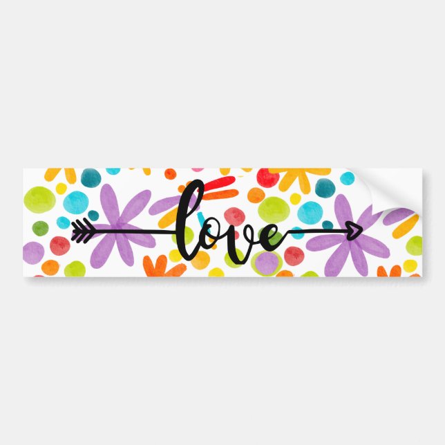 Love Colourful Watercolor Flower Design Sticker (Front)