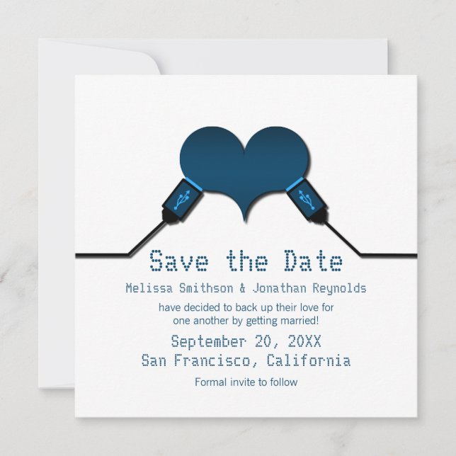 Love Connection USB Save the Date Invite, Blue Invitation (Front)