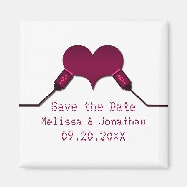Love Connection USB Save the Date Magnet, Fuchsia Magnet (Front)
