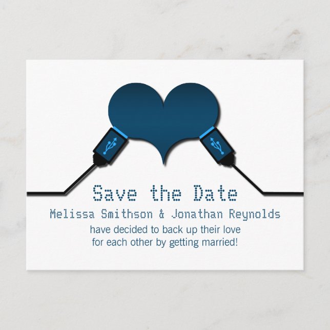 Love Connection USB Save the Date Postcard, Blue Announcement Postcard (Front)