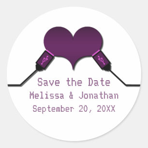 Love Connection USB Save the Date Stickers, Purple Classic Round Sticker
