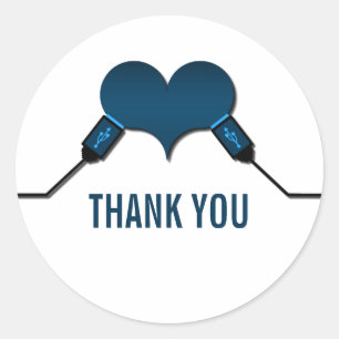 Love Connection USB Thank You Stickers, Blue Classic Round Sticker