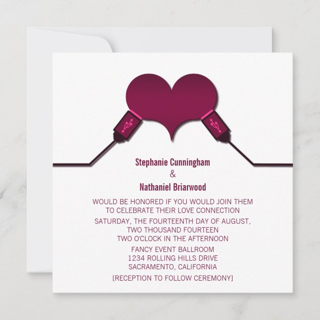 Love Connection USB Wedding Invitation, Fuchsia Invitation (Front)