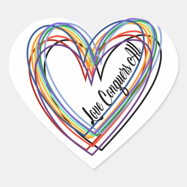 Love Conquers All Colourful Heart Sticker (Front)