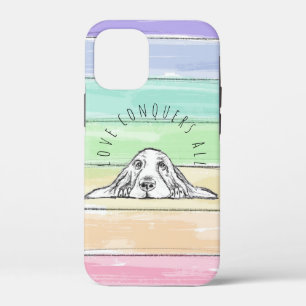 love conquers all dog rainbow basset hound iPhone 12 mini case