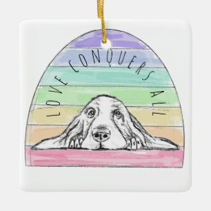 love conquers all dog rainbow basset hound ceramic ornament