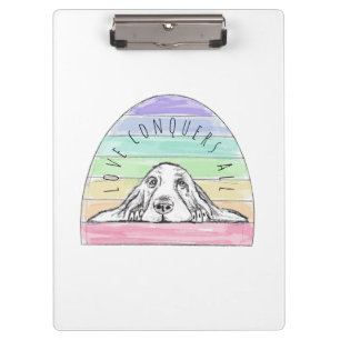 love conquers all dog rainbow basset hound clipboard