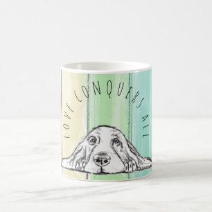 love conquers all dog rainbow basset hound  coffee mug