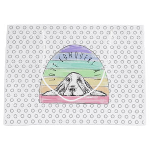 love conquers all dog rainbow basset hound large gift bag