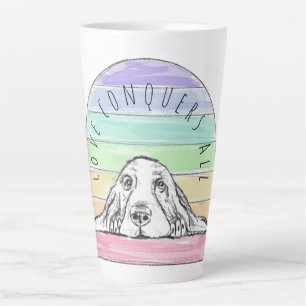 love conquers all dog rainbow basset hound latte mug