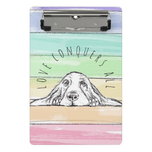 love conquers all dog rainbow basset hound  mini clipboard