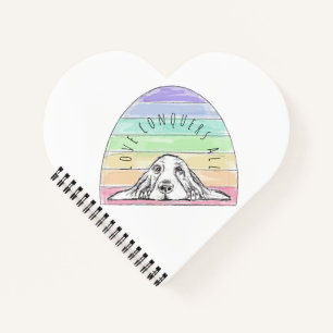 love conquers all dog rainbow basset hound notebook