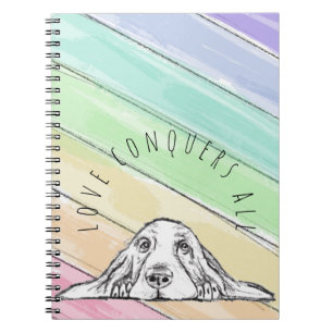 love conquers all dog rainbow basset hound notebook