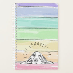 love conquers all dog rainbow basset hound planner
