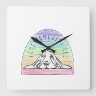 love conquers all dog rainbow basset hound square wall clock