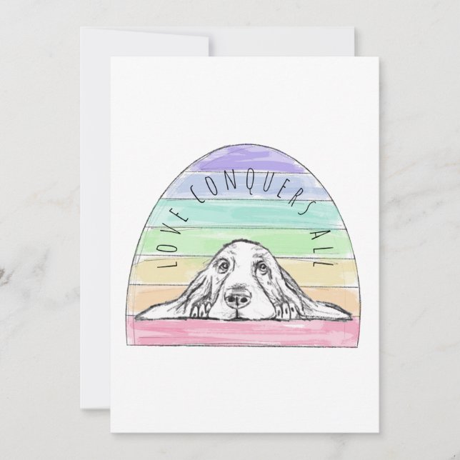love conquers all dog rainbow basset hound  thank you card (Front)
