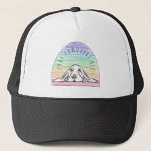 love conquers all dog rainbow basset hound trucker hat
