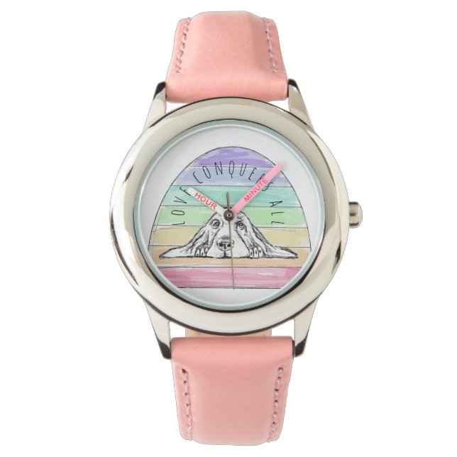 love conquers all dog rainbow basset hound   watch (Front)