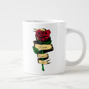 Love Conquers All Heart Shaped Red Rose Women's Large Coffee Mug