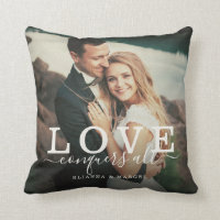 Love Conquers All Modern Brush Script Couple Photo