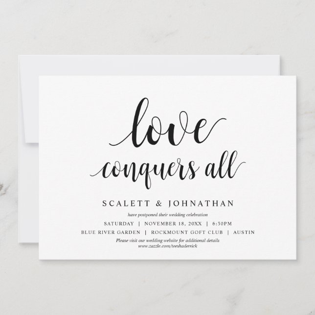 Love conquers all, Wedding Change the date Card (Front)