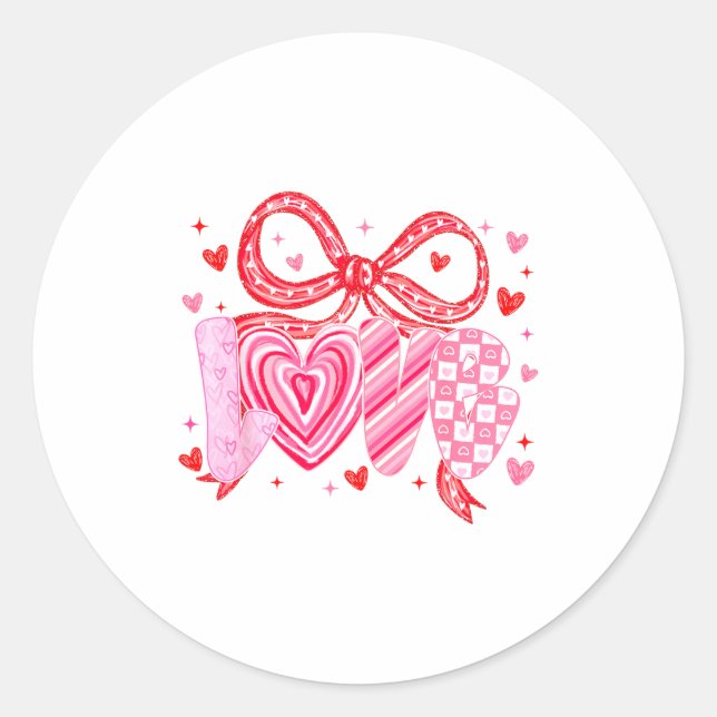 Love Coquette Bow Leopard Hearts Valentine Women G Classic Round Sticker (Front)