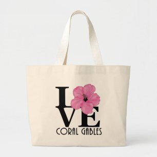 LOVE Coral Gables Pink Hibisus Large Tote Bag