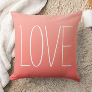 Love Coral Pink Modern Simple Typography Cushion