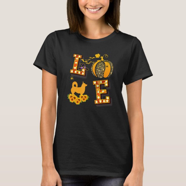 Love Corgi Leopard Print Pumpkin Halloween Costume T-Shirt (Front)