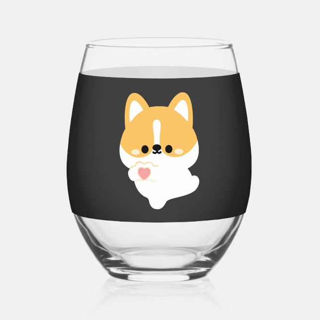 Love Corgi Stemless Wine Glass (Front)