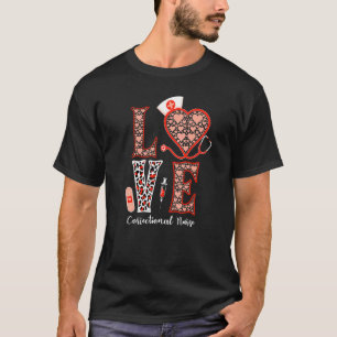 Love Correctional Nurse Stethoscope Heart Leopard T-Shirt