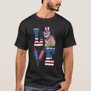 LOVE Costume American Flag Fireworks Scottish Fold T-Shirt