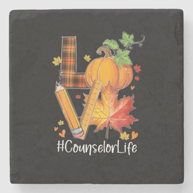 LOVE Counsellor Life Fall Leaves Autumn Season Pum Stone Coaster (Front)